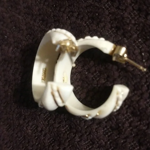 Genuine Ivory & 14 karat gold hoop earrings w/ gold ribboning, posts & backings - Picture 5 of 8
